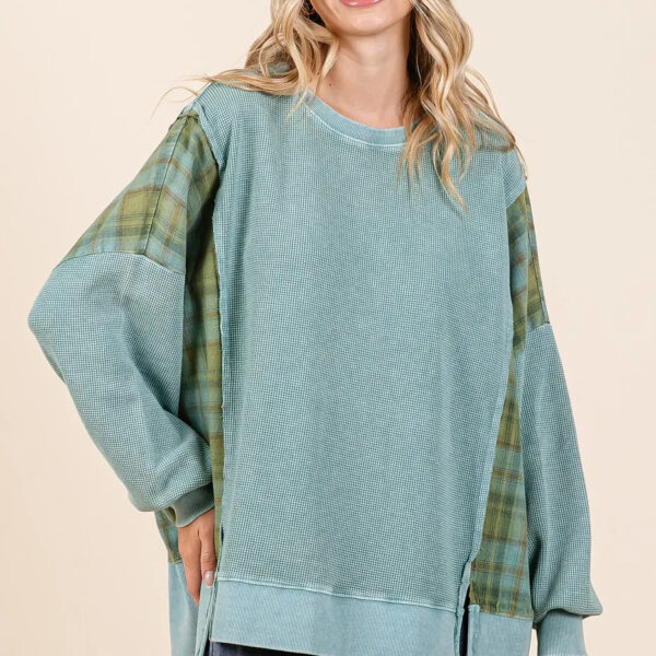 Plaid Panel Mineral Wash French Terry Sweatshirt