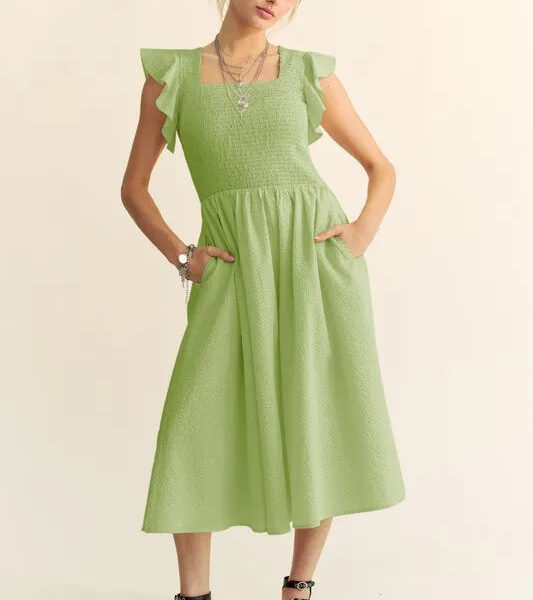 Davi & Dani Ruffled Cap Sleeve Smocked Mini Dress