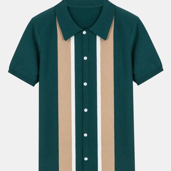 Striped Short Sleeve Button Up Sweater Polo