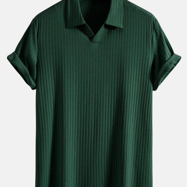 Knitted Ribbed V Neck Polo Shirt